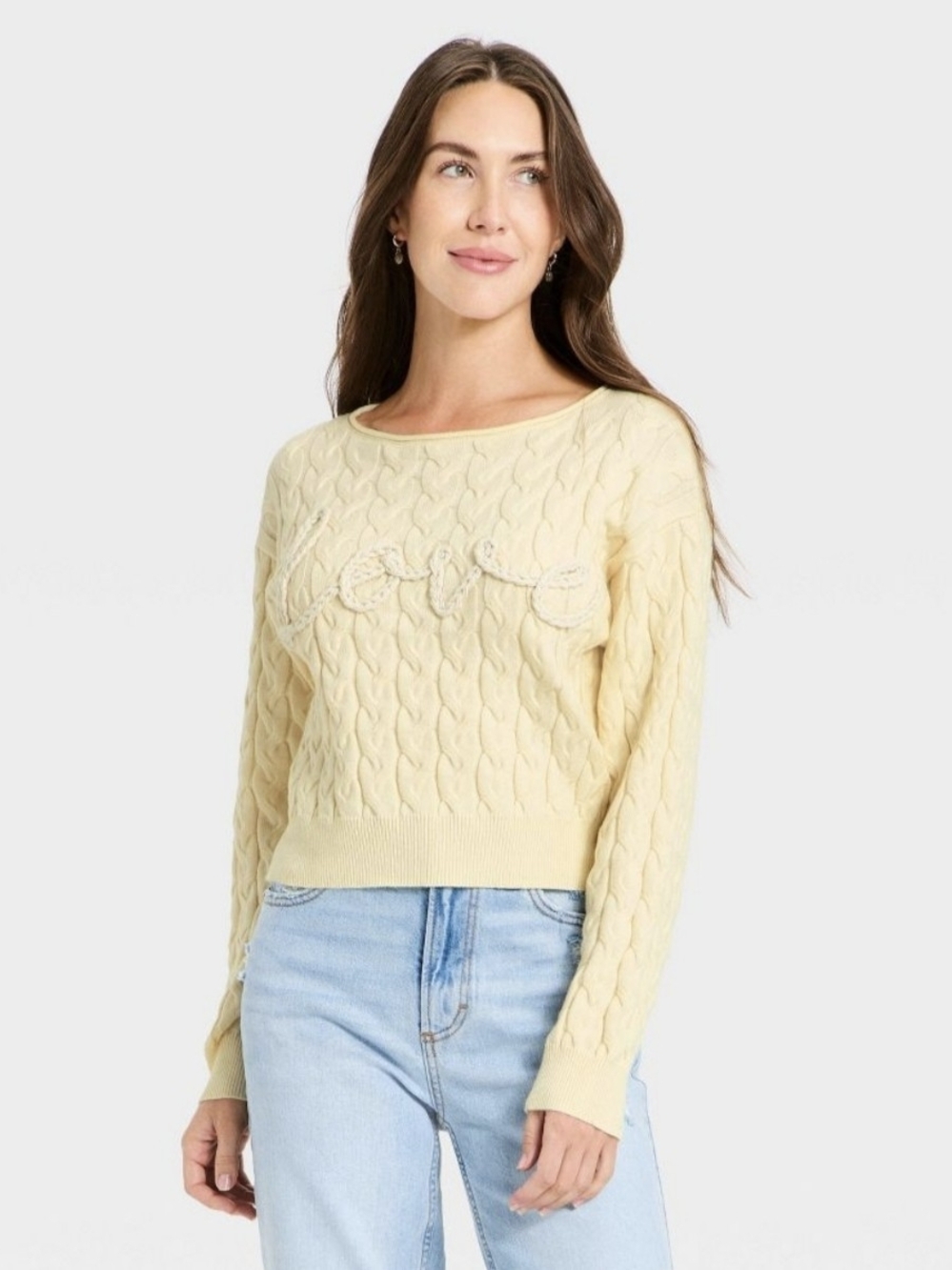 Women's Cozy Wide Crewneck Love Pullover Sweater - Universal Thread Cream